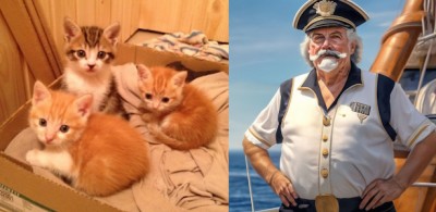 Рыжие котята и командир в черной фуражке Рыжие котята и командир в черной фуражке